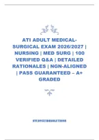 Ati Adult Medical-Surgical Exam 2026&sol;2027 &vert; Nursing &vert; Med Surg &vert; 100 Verified Q&A &vert; Detailed Rationales &vert; Ngn-Aligned &vert; Pass Guaranteed &ndash; A&plus; Graded