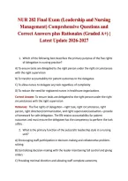 NUR 282 Final Exam &lpar;Leadership and Nursing Management&rpar; Comprehensive Questions and Correct Answers plus Rationales &lpar;Graded A&plus;&rpar; &vert; Latest Update 2026-2027 