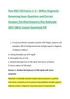 Pass NSG 550 Exams 1&ndash;3 &ndash; Wilkes Diagnostic &NewLine;Reasoning Exam Questions and Correct &NewLine;Answers &lpar;Verified Answers&rpar; Plus Rationale &NewLine;2027 Q&A&vert; Instant Download Pdf