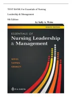 Test Bank for Essentials of Nursing Leadership & Management&comma; 8th Edition by Sally A&period; Weiss &ndash; Comprehensive Nursing Leadership Practice Questions&comma; Management Principles&comma; Delegation&comma; Communication&comma; Teamwork&comma; Study Guide & Exam Preparation
