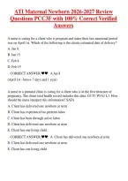 ATI Maternal Newborn 2026-2027 Review Questions PCC3F with 100&percnt; Correct Verified Answers