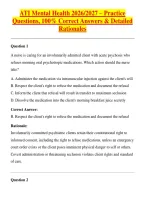 ATI Mental Health 2026-2027 &ndash; Practice Questions&comma; 100&percnt; Correct Answers & Detailed Rationales