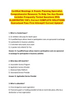 Certified Meetings & Events Planning Specialist&period; &NewLine;Comprehensive Resource To Help You Ace Exams &NewLine;Includes Frequently Tested Questions With &NewLine;ELABORATED 100&percnt; Correct COMPLETE SOLUTIONS  &NewLine;Guaranteed Pass First Attempt&excl;&excl; Current Update&excl;&excl; 