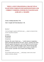 Toefl Latest Updated Real 2026-2027 Final Exam With Complete Detailed Questions And Correct Verified Answers Plus Rationales Already A&plus; Graded