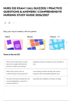 Nurs 332 Exam 1 &lpar;All Quizzes&rpar; &vert; Practice Questions & Answers &vert; Comprehensive Nursing Study Guide 2026&sol;2027