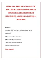 Abc Rbs Exam Newest 2026 Actual Exam Test&NewLine;Bank&vert; Alcohol Beverage Control Rbs Exam&NewLine;&NewLine;Prep With 200 Real Exam Questions And&NewLine;Correct Verified Answers&sol; Already Graded A&plus;&NewLine;&NewLine;&lpar;Brand New&excl;&excl;&rpar;&NewLine;&NewLine;