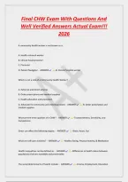 Final CHW Exam With Questions And&NewLine;Well Verified Answers Actual Exam&excl;&excl;&excl;&NewLine;2026&NewLine;