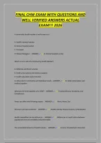 Final Chw Exam With Questions And&NewLine;Well Verified Answers Actual&NewLine;Exam&excl;&excl;&excl; 2026