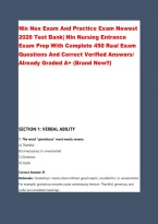 Nln Nex Exam And Practice Exam Newest &NewLine;2026 Test Bank&vert; Nln Nursing Entrance &NewLine;Exam Prep With Complete 450 Real Exam &NewLine;Questions And Correct Verified Answers&sol; &NewLine;Already Graded A&plus; &lpar;Brand New&excl;&excl;&rpar;