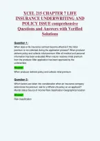 XCEL 215 CHAPTER 7 LIFE&NewLine;INSURANCE UNDERWRITING AND&NewLine;POLICY ISSUE comprehensive&NewLine;Questions and Answers with Verified&NewLine;Solutions