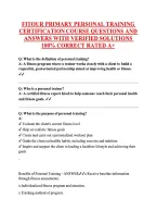 Fitour Primary Personal Training &NewLine;Certification Course Questions And &NewLine;Answers With Verified Solutions &NewLine;100&percnt; Correct Rated A&plus;