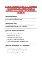 Fitour Primary Personal Training &NewLine;Questions And Answers With &NewLine;Verified Solutions 100&percnt; Correct &NewLine;Rated A&plus;