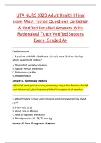 UTA NURS 3320 Adult Health I Final &NewLine;Exam Most Tested Questions Collection &NewLine;& Verified Detailed Answers With &NewLine;Rationales&vert; Tutor Verified Success &NewLine;Exam&rpar; Graded A&plus; 