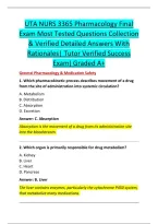 UTA NURS 3365 Pharmacology Final &NewLine;Exam Most Tested Questions Collection &NewLine;& Verified Detailed Answers With &NewLine;Rationales&vert; Tutor Verified Success &NewLine;Exam&rpar; Graded A&plus; 