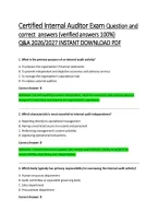 Certified Internal Auditor &lpar;CIA&rpar; Exam Questions and Correct Answers &lpar;Verified Answers&rpar; 2026&sol;2027 Q&A &vert; Internal Auditing&comma; Risk Management&comma; Governance & Internal Controls Study Guide