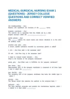 Medical-Surgical Nursing Exam 1 &lpar;Questions&rpar; - Jersey College Questions And Correct Verified Answers