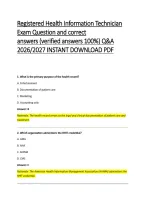 Registered Health Information Technician &lpar;RHIT&rpar; Exam Questions and Correct Answers &lpar;Verified Answers 100&percnt;&rpar; 2026&sol;2027 Q&A &vert; AHIMA RHIT Practice Test with Rationales