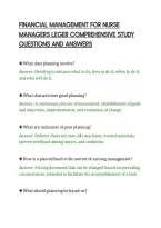 Financial Management For Nurse&NewLine;Managers Leger Comprehensive Study&NewLine;Questions And Answers