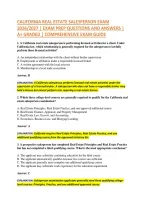 California Real Estate Salesperson Exam &NewLine;2026&sol;2027 &vert; Exam Prep Questions And Answers &vert; &NewLine;A&plus; Graded &vert; Comprehensive Exam Guide