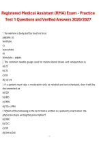 Registered Medical Assistant &lpar;RMA&rpar; Exam &ndash; Practice Test 1 Questions and Verified Answers 2026&sol;2027&comma; practice test with answers