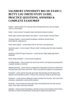 Salisbury University BIO 101 Exam 3 &vert; Betty Lou Smith Study Guide&comma; Practice Questions&comma; Answers & Complete Exam Prep