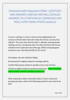 Advanced Health Assessment Exam 1 Questions &NewLine;And Answers &vert; Verified And Well Detailed &NewLine;Answers &vert; Plus Rationales &vert; Download And &NewLine;Pass &vert; Latest Exam Update 2026&sol;2027 