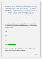 Advanced Health Assessment Exam 3 Questions &NewLine;And Answers &vert; Verified And Well Detailed &NewLine;Answers &vert; Plus Rationales &vert; Download And &NewLine;Pass &vert; Latest Exam Update 2026&sol;2027 