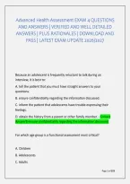 Advanced Health Assessment Exam 4 Questions &NewLine;And Answers &vert; Verified And Well Detailed &NewLine;Answers &vert; Plus Rationales &vert; Download And &NewLine;Pass &vert; Latest Exam Update 2026&sol;2027 