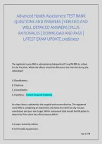 Advanced Health Assessment Test Bank &NewLine;Questions And Answers &vert; Verified And &NewLine;Well Detailed Answers &vert; Plus &NewLine;Rationales &vert; Download And Pass &vert; &NewLine;Latest Exam Update 2026&sol;2027
