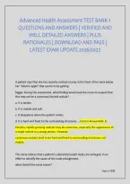Advanced Health Assessment Test Bank 1 &NewLine;Questions And Answers &vert; Verified And &NewLine;Well Detailed Answers &vert; Plus &NewLine;Rationales &vert; Download And Pass &vert; &NewLine;Latest Exam Update 2026&sol;2027