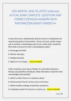 Hesi Mental Health Latest 2026-2027 &NewLine;Actual Exam Complete  Questions And &NewLine;Correct Detailed Answers With &NewLine;Rationales&vert;Already Graded A