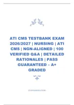 Ati Cms Testbank Exam 2026&sol;2027 &vert; Nursing &vert; Ati Cms &vert; Ngn-Aligned &vert; 100 Verified Q&A &vert; Detailed Rationales &vert; Pass Guaranteed &ndash; A&plus; Graded