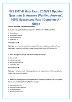NYS EMT-B State Exam 2026&sol;27 Updated Questions & Answers &lpar;Verified Answers&rpar;&comma; 100&percnt; Guaranteed Pass &vert;&vert;Complete A&plus; Guide&NewLine;