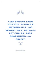 Clep Biology Exam 2026&sol;2027 &vert; Science & Mathematics &vert; 100 Verified Q&A &vert; Detailed Rationales &vert; Pass Guaranteed &ndash; A&plus; Graded