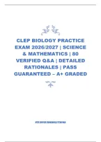Clep Biology Practice Exam 2026&sol;2027 &vert; Science & Mathematics &vert; 80 Verified Q&A &vert; Detailed Rationales &vert; Pass Guaranteed &ndash; A&plus; Graded&NewLine;
