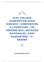 Clep College Composition Exam 2026&sol;2027 &vert; Composition & Literature &vert; 100 Verified Q&A &vert; Detailed Rationales &vert; Pass Guaranteed &ndash; A&plus; Graded