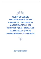 Clep College Mathematics Exam 2026&sol;2027 &vert; Science & Mathematics &vert; 100 Verified Q&A &vert; Detailed Rationales &vert; Pass Guaranteed &ndash; A&plus; Graded