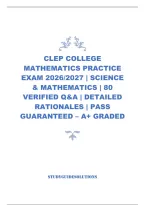 Clep College Mathematics Practice Exam 2026&sol;2027 &vert; Science & Mathematics &vert; 80 Verified Q&A &vert; Detailed Rationales &vert; Pass Guaranteed &ndash; A&plus; Graded