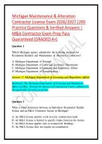 Michigan Maintenance & Alteration Contractor License Exam 2026&sol;2027 &vert;200 Practice Questions & Verified Answers &vert; M&A Contractor Exam Prep Pass Guaranteed &lpar;GRADED A&plus;&rpar;