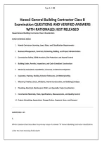 Hawaii General Building Contractor Class B Examination QUESTIONS AND VERIFIED ANSWERS WITH RATIONALES JUST RELEASED&period;pdf&NewLine;&NewLine;