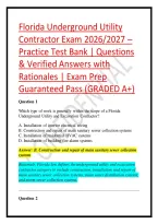 Florida Underground Utility Contractor Exam 2026&sol;2027 &ndash; Practice Test Bank &vert; Questions & Verified Answers with Rationales &vert; Exam Prep Guaranteed Pass &lpar;GRADED A&plus;&rpar;
