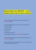 &NewLine;Biopsychology Exam 2026&sol;2027 &ndash; Latest &NewLine;Updated Study Guide & Practice Questions &NewLine;