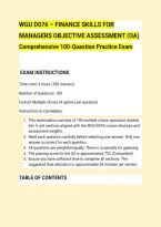 WGU D076 &ndash; FINANCE SKILLS FOR &NewLine;MANAGERS OBJECTIVE ASSESSMENT &lpar;OA&rpar; &NewLine;Comprehensive 100-Question Practice Exam 