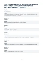 C836 - Fundamentals Of Information Security&NewLine;&lpar;Wgu&rpar; Latest Actual Exam With Verified&NewLine;Questions & Correct Answers&NewLine;