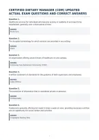 Certified Dietary Manager &lpar;Cdm&rpar; Updated&NewLine;Actual Exam Questions And Correct Answers