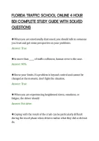 Florida Traffic School Online 4 Hour&NewLine;Bdi Complete Study Guide With Solved&NewLine;Questions