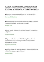 Florida Traffic School Online 4 Hour&NewLine;Bdi Exam Script With Accurate Answers