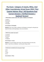 Pca Exam- Category A Insects&comma; Mites&comma; And Other Invertebrates Actual Exam 2026 &vert; Pest Control Adviser &lpar;Pca&rpar; &vert; All Questions And Correct Answers &vert; Verified Answers &vert; Updated Version&excl;&NewLine;