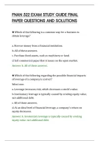 Fnan 522 Exam Study Guide Final&NewLine;Paper Questions And Solutions
