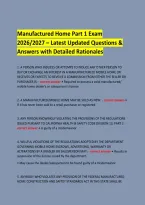 Manufactured Home Part 1 Exam &NewLine;2026&sol;2027 &ndash; Latest Updated Questions & Answers with Detailed Rationales &NewLine;
